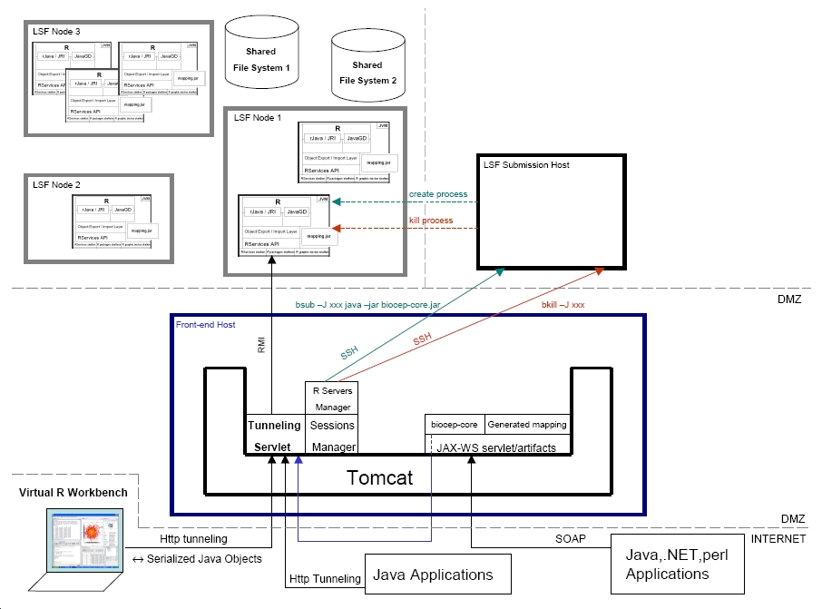 R Virtualization on an LSF Cluster Diagram